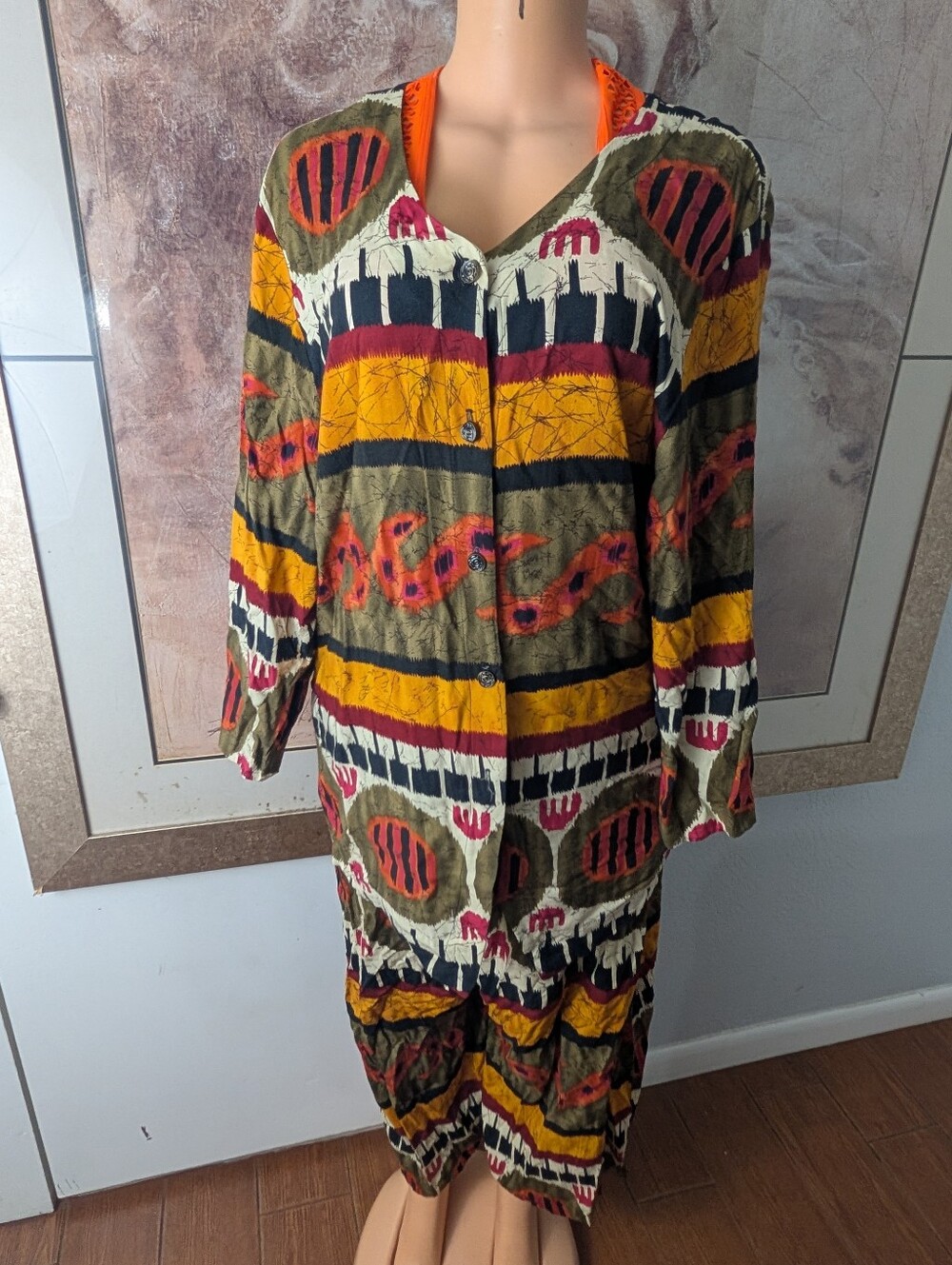 Sharon Anthony Vintage Matching Set 2PC Blouse Pants Tribal Geometric 90s Rayon